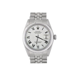 Montre acier inoxydable Jubilé Rolex Datejust pour homme, cadran romain blanc, lunette cannelée, réglage rapide