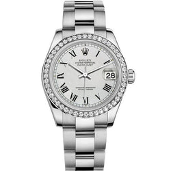 Montre acier inoxydable huître Rolex Datejust pour homme, cadran romain blanc, lunette en diamant, réglage rapide