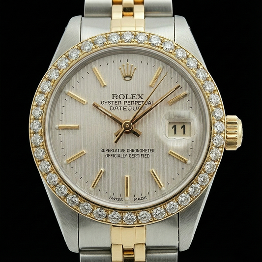 Montre à bâton blanc Rolex Date Just jubilé d'or et d'acier inoxydable Datejust