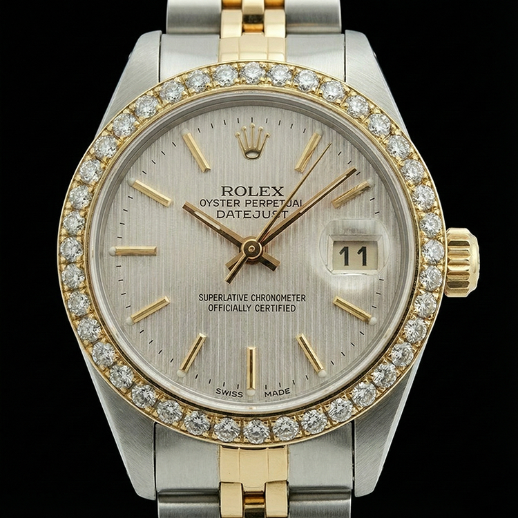 Montre à bâton blanc Rolex Date Just jubilé d'or et d'acier inoxydable Datejust