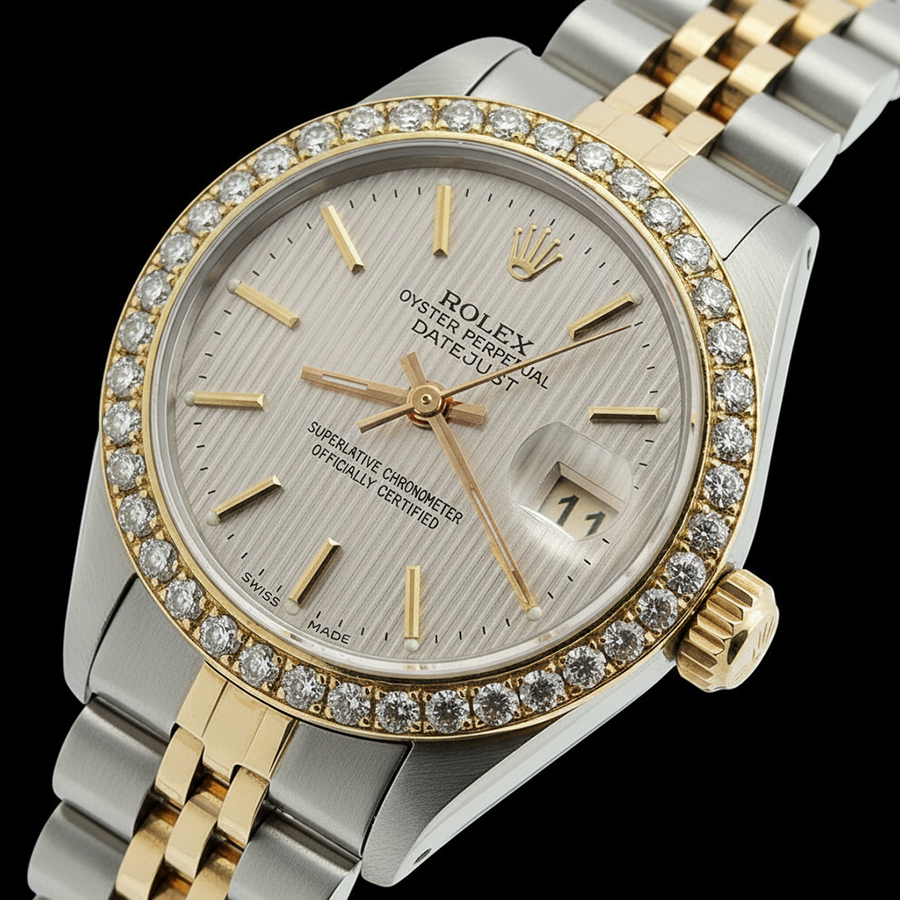 Montre à bâton blanc Rolex Date Just jubilé d'or et d'acier inoxydable Datejust