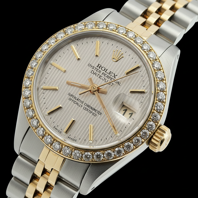 Montre à bâton blanc Rolex Date Just jubilé d'or et d'acier inoxydable Datejust