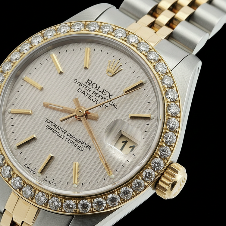Montre à bâton blanc Rolex Date Just jubilé d'or et d'acier inoxydable Datejust