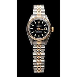Montre bicolore dame Rolex Datejust 26 mm à cadran bâton noir