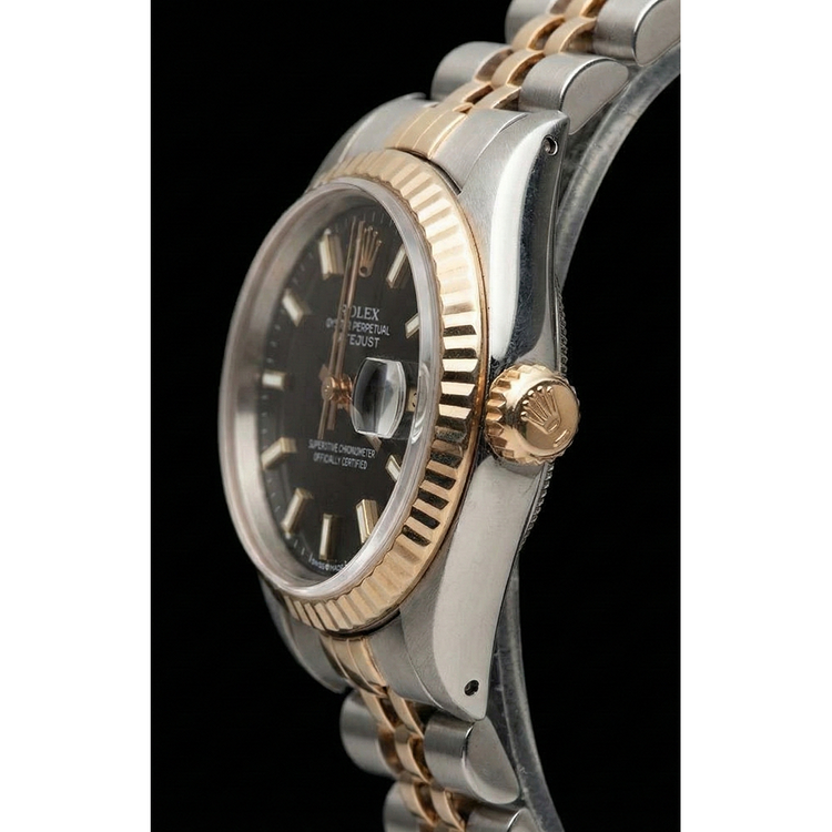 Montre bicolore dame Rolex Datejust 26 mm à cadran bâton noir