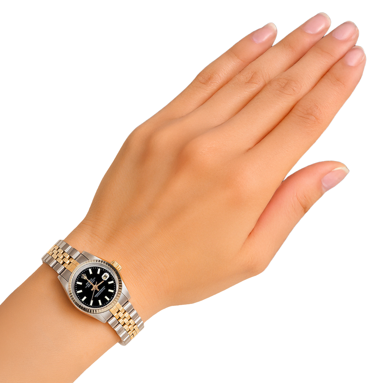 Montre bicolore dame Rolex Datejust 26 mm à cadran bâton noir
