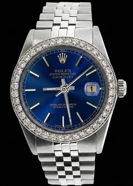 Montre à cadran bleu Bâton acier inoxydable jubilé diamant perpétuel Rolex Homme