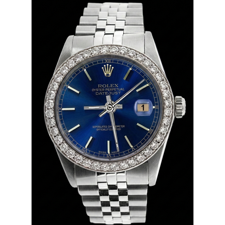 Montre à cadran bleu Bâton acier inoxydable jubilé diamant perpétuel Rolex Homme