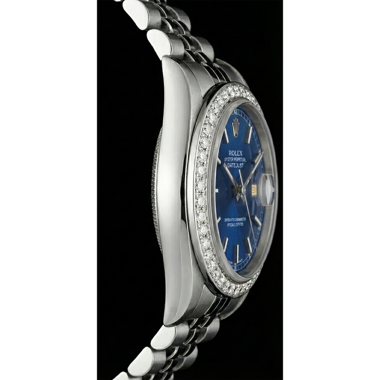 Montre à cadran bleu Bâton acier inoxydable jubilé diamant perpétuel Rolex Homme