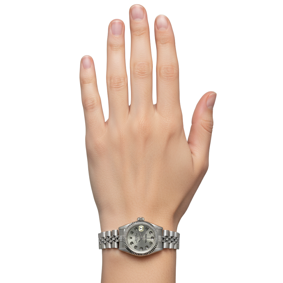 Montre à cadran cannelé et date, cadran en diamant argenté, bracelet Jubilé acier inoxydable P2