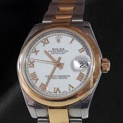 Montre dame Datejust Rolex à cadran romain blanc 31 mm en acier doré
