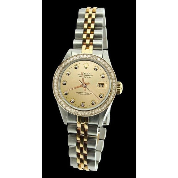 Montre Datejust en acier inoxydable et or, cadran diamant, lunette Rolex
