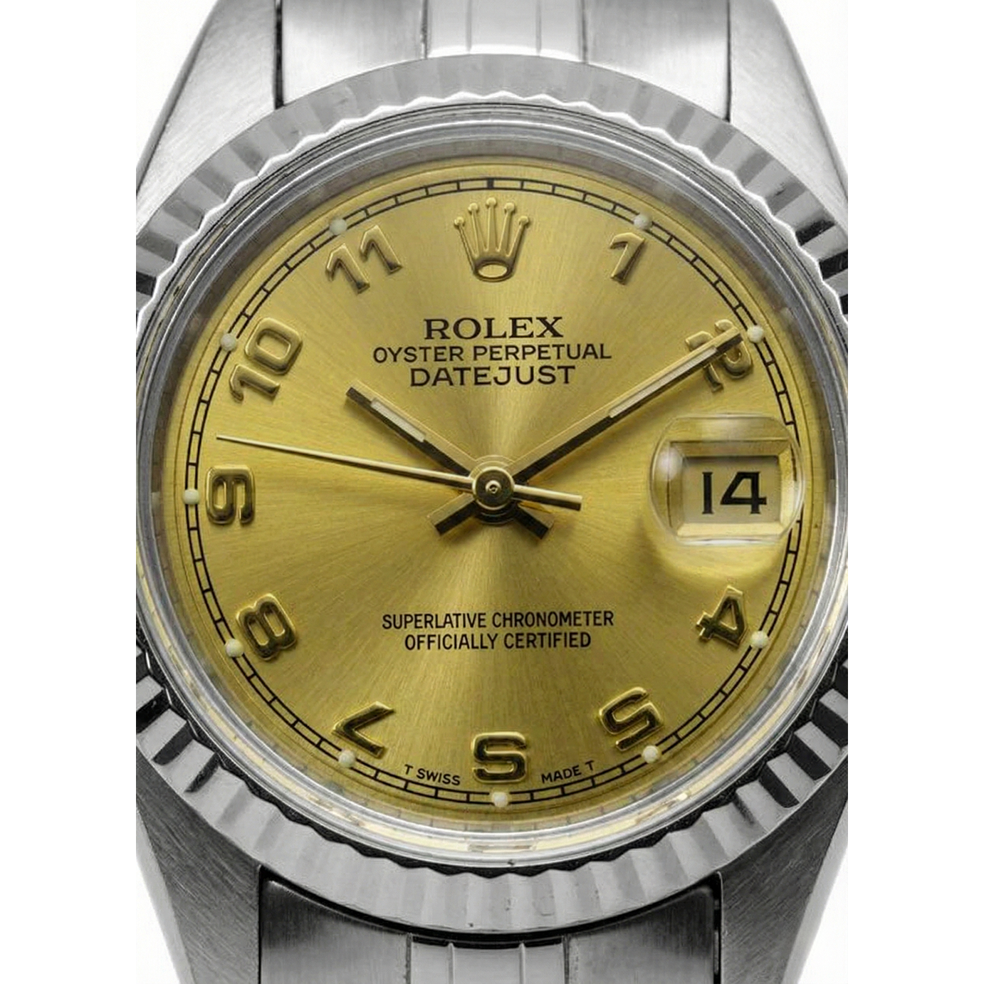 Montre dame Rolex acier inoxydable Datejust à cadran arabe champagne