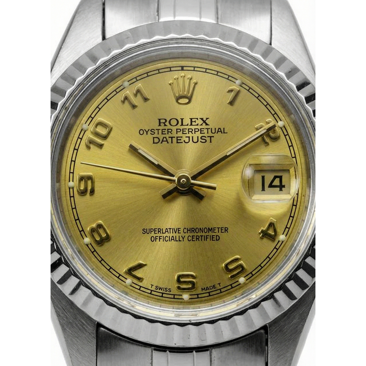 Montre dame Rolex acier inoxydable Datejust à cadran arabe champagne