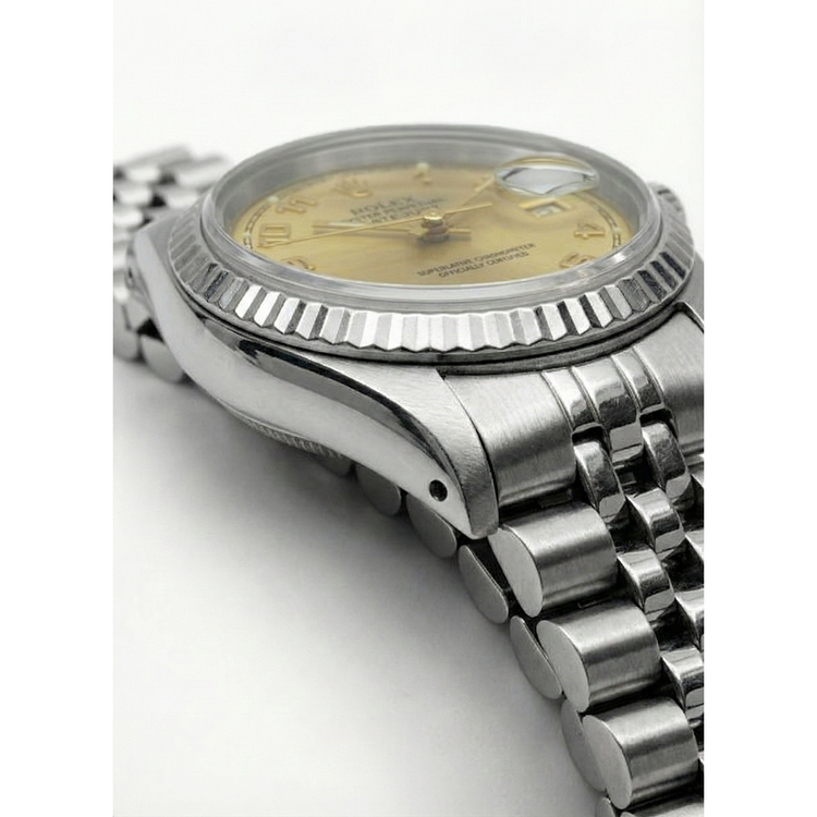 Montre dame Rolex acier inoxydable Datejust à cadran arabe champagne