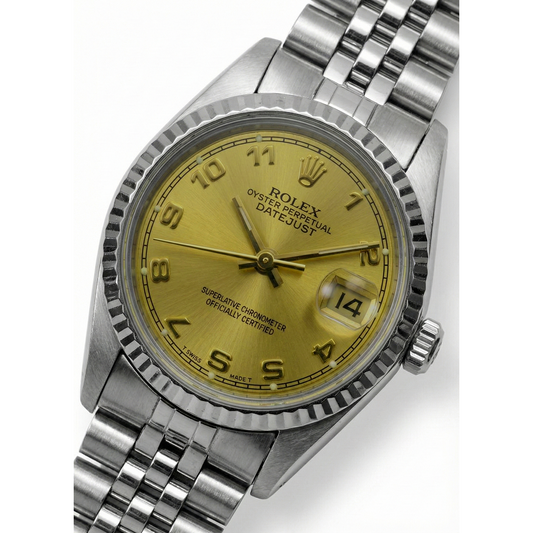 Montre dame Rolex acier inoxydable Datejust à cadran arabe champagne