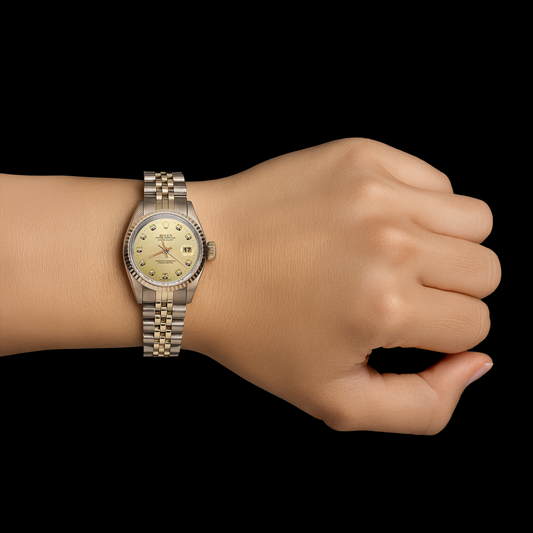 Montre de dame à cadran bracelet jubilé en or jaune Rolex Datejust