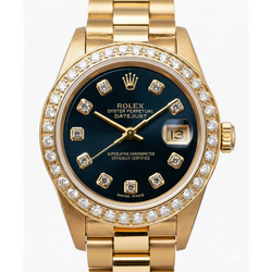 Montre de still président Rolex Cadran diamant bleu Lunette Datejust or jaune