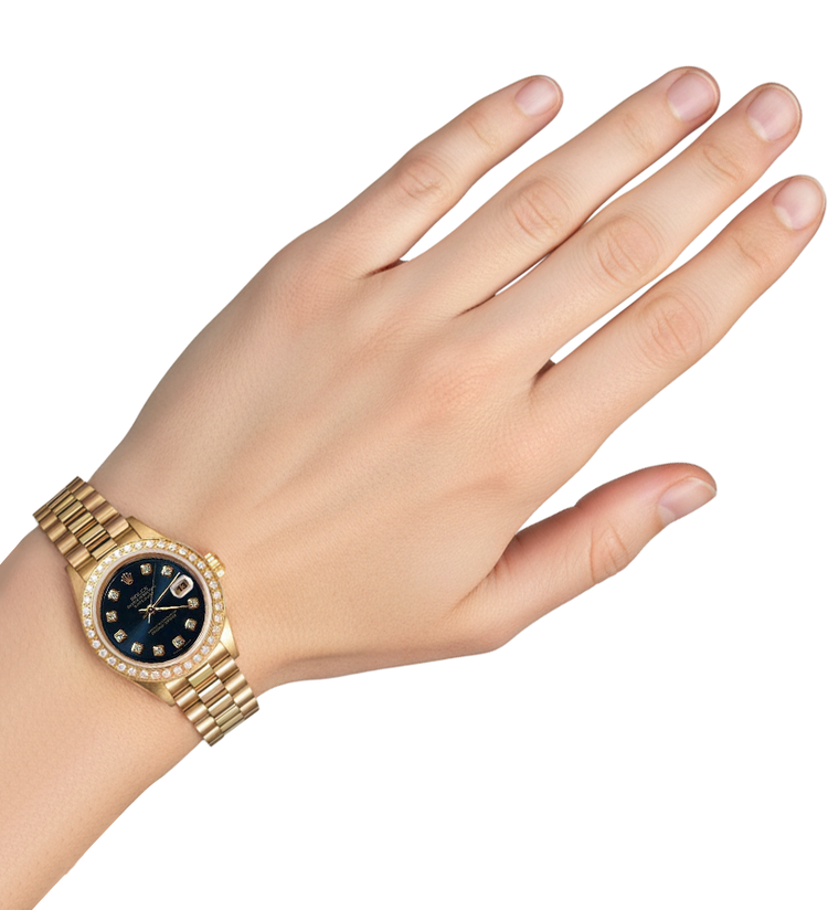 Montre de still président Rolex Cadran diamant bleu Lunette Datejust or jaune P2