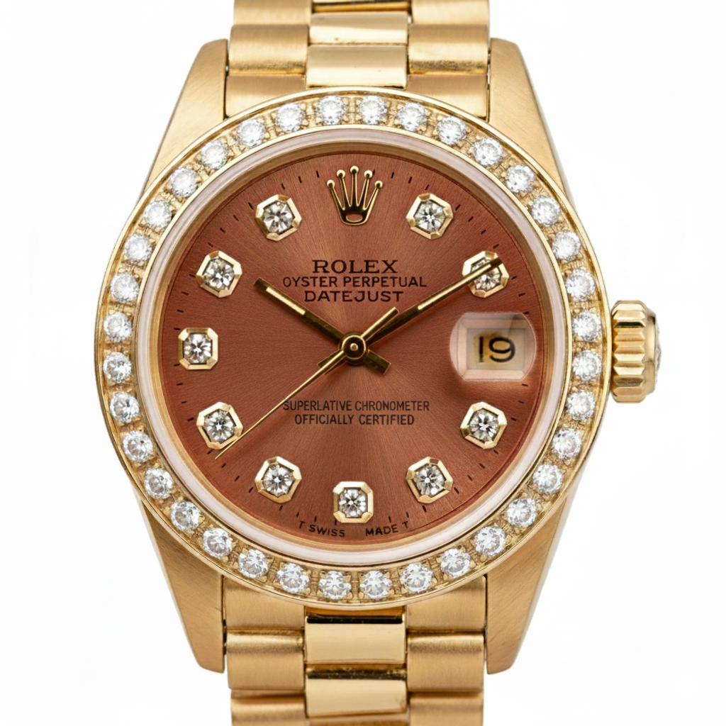 Montre de still président Rolex avec cadran en diamant marron saumon Datejust