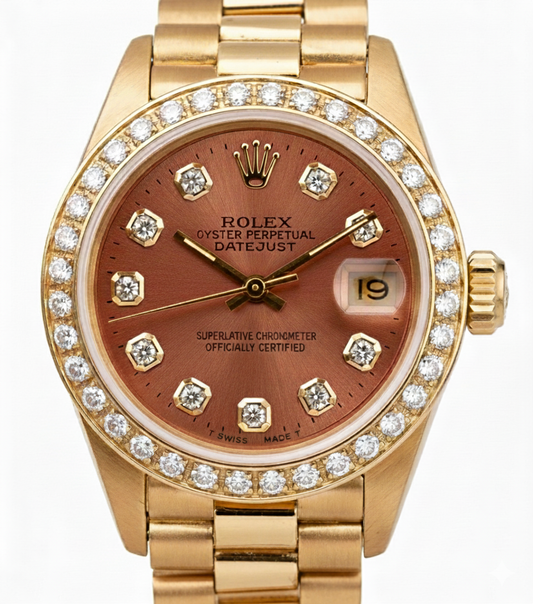 Montre de still président Rolex avec cadran en diamant marron saumon Datejust