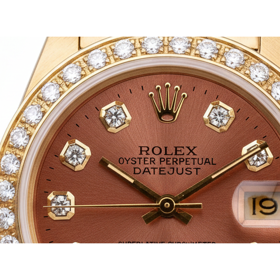 Montre de still président Rolex avec cadran en diamant marron saumon Datejust