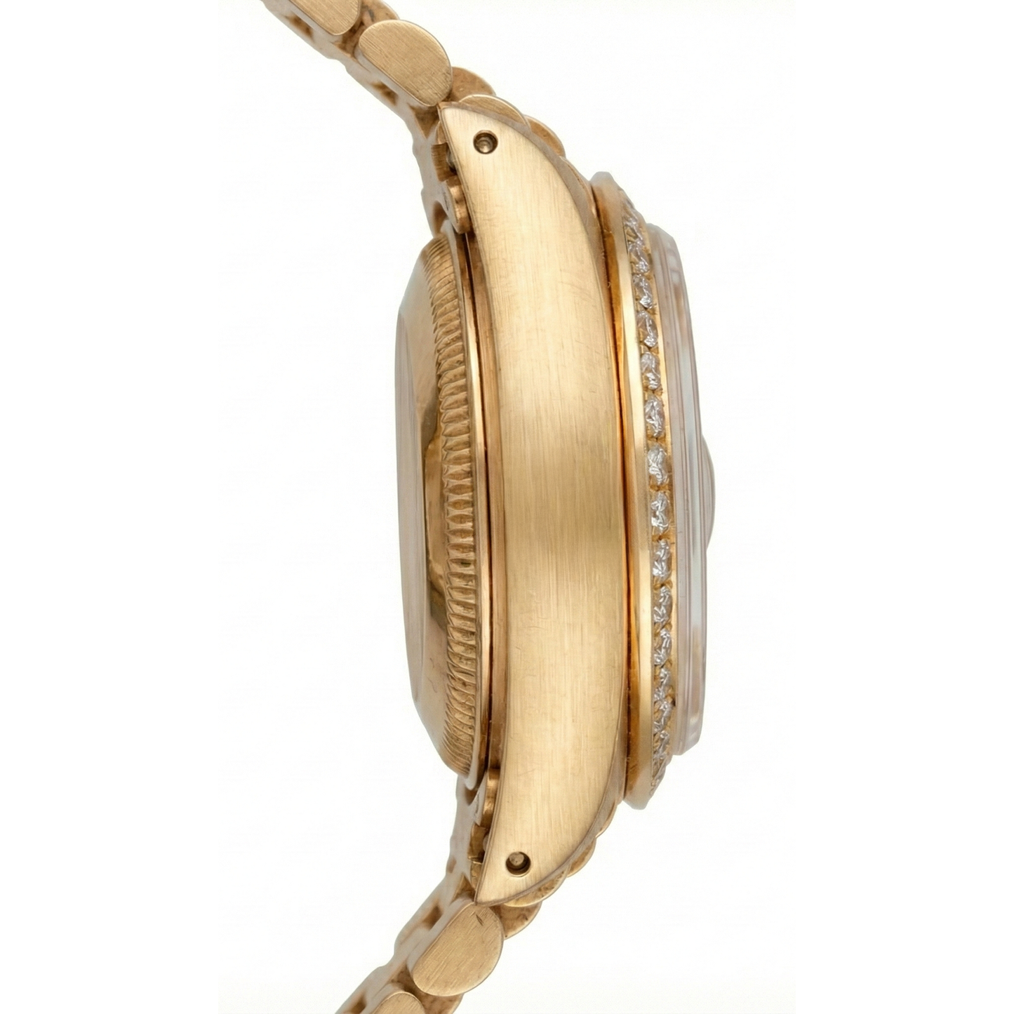 Montre de still président or jaune Rolex Datejust avec lunette en diamant et cadran arabe