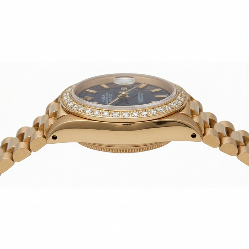 Montre de still présidentiel Datejust Rolex, cadran bleu, lunette en diamant