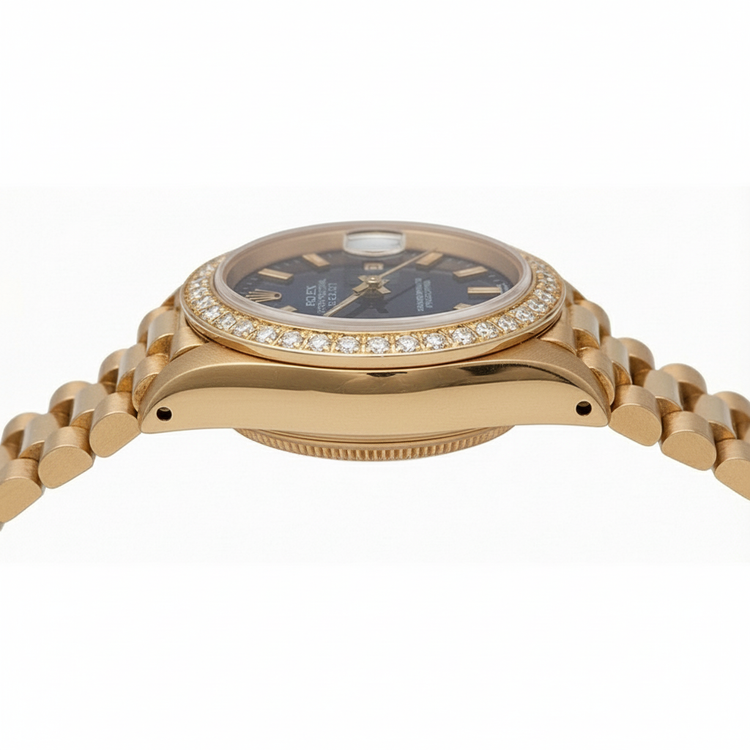 Montre de still présidentiel Datejust Rolex, cadran bleu, lunette en diamant