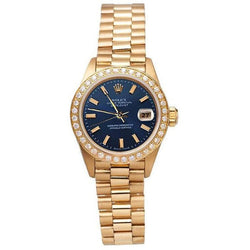 Montre de still présidentiel Datejust Rolex, cadran bleu, lunette en diamant