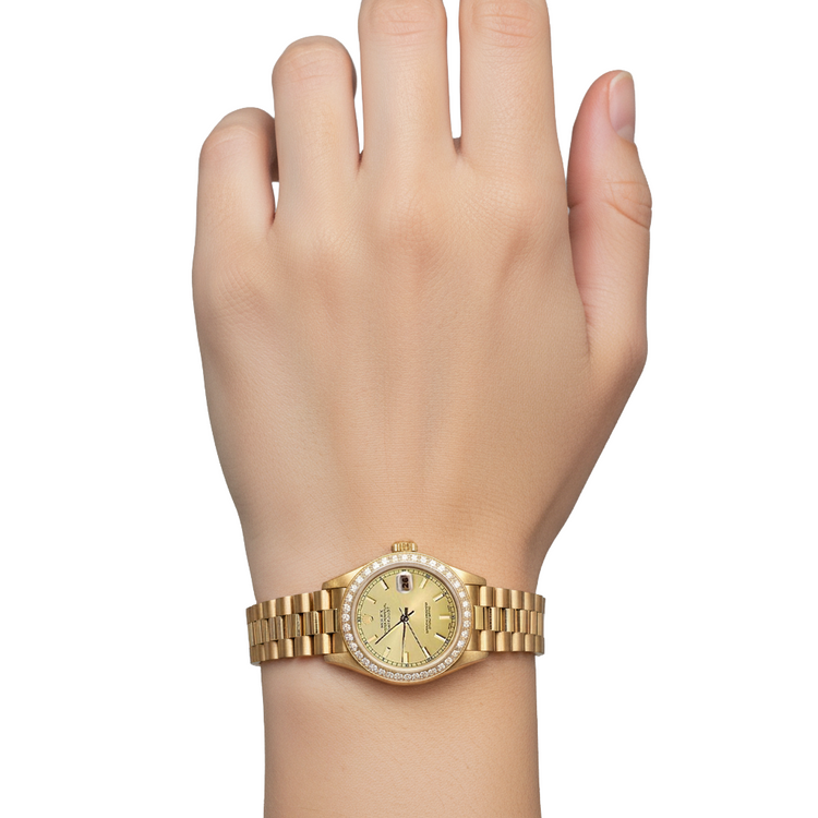 Montre de still présidentiel avec lunette en diamant G Cadran bâton de champagne Datejust P2