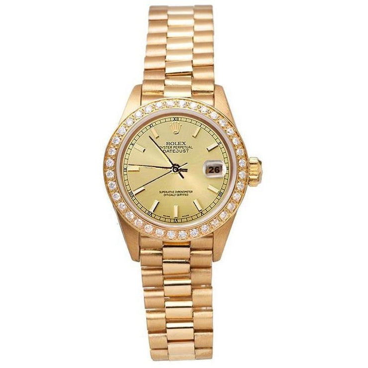 Montre de still présidentiel avec lunette en diamant G Cadran bâton de champagne