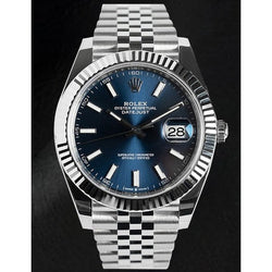 Montre en acier inoxydable à cadran lumineux bleu Rolex Datejust pour homme