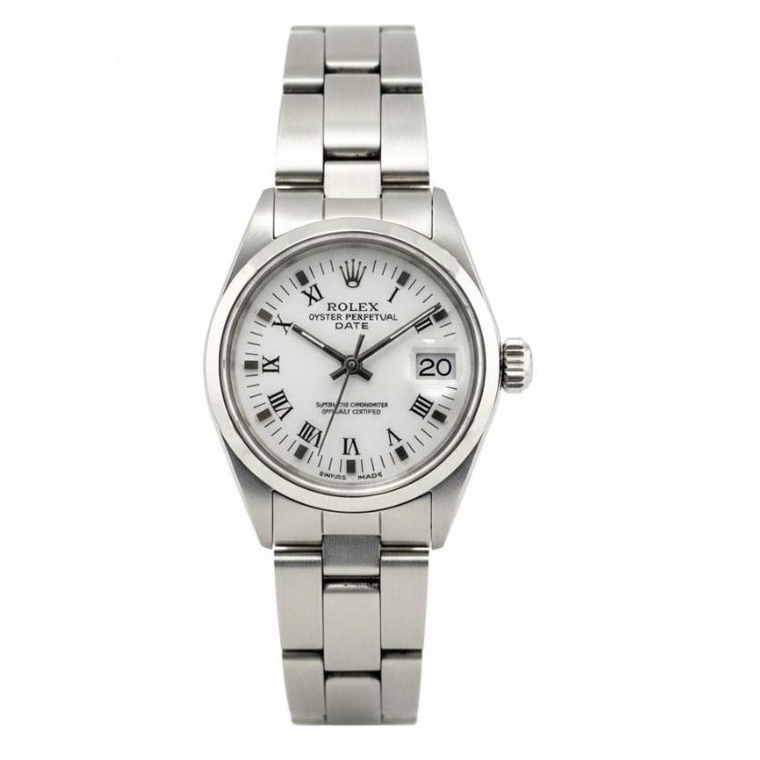 Montre femme Rolex Date blanche romaine en acier inoxydable 26 mm P1