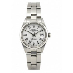 Montre femme Rolex Date blanche romaine en acier inoxydable 26 mm
