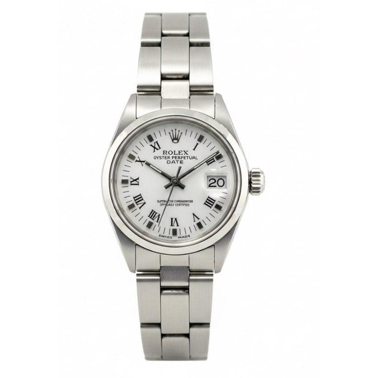 Montre femme Rolex Date blanche romaine en acier inoxydable 26 mm P1