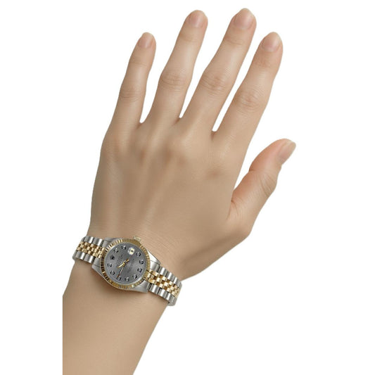 Montre femme Rolex avec cadran diamant gris et lunette Datejust bicolore P2