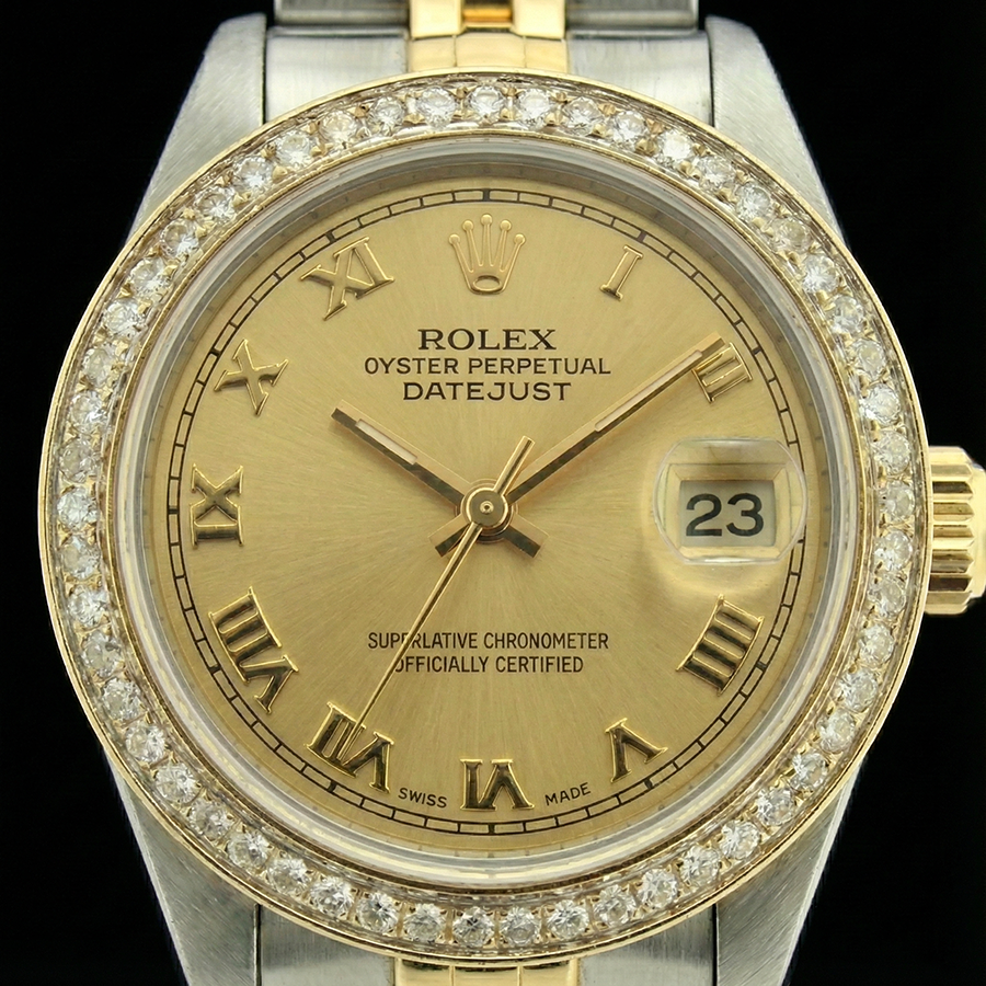 Montre femme cadran romain acier inoxydable et or Rolex Datejust Jubilé