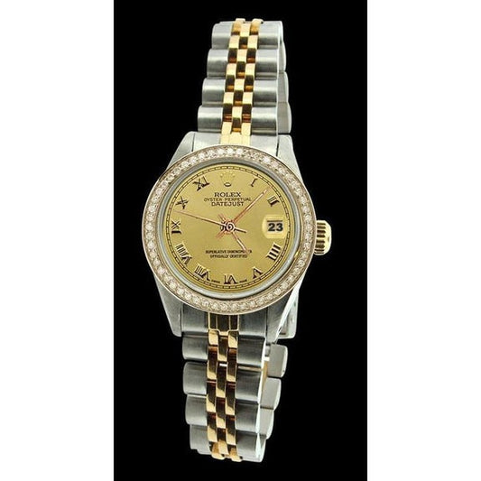 Montre femme cadran romain acier inoxydable et or Rolex Datejust 
