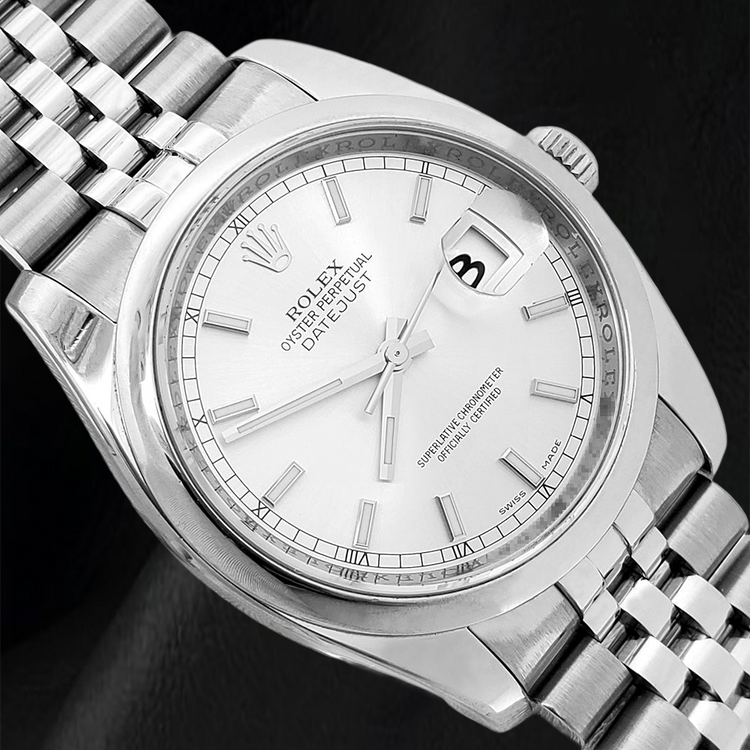 Montre homme Rolex date juste Fermoir dissimulé argent cadran jubilé bande cachée