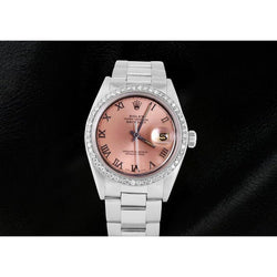 Montre homme acier inoxydable huître avec cadran saumon lunette diamant Rolex Datejust réglage rapide