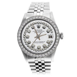 Montre perpétuelle Rolex pour homme avec lunette à cordes blanches Datejust acier inoxydable Jubile