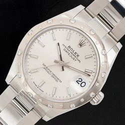 Montre pour femme Datejust Rolex en acier inoxydable avec cadran lumineux argenté