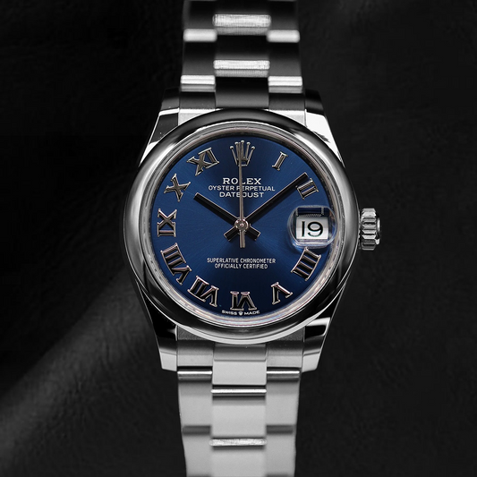 Montre pour femme Rolex Datejust 31 mm avec cadran romain bleu en acier inoxydable