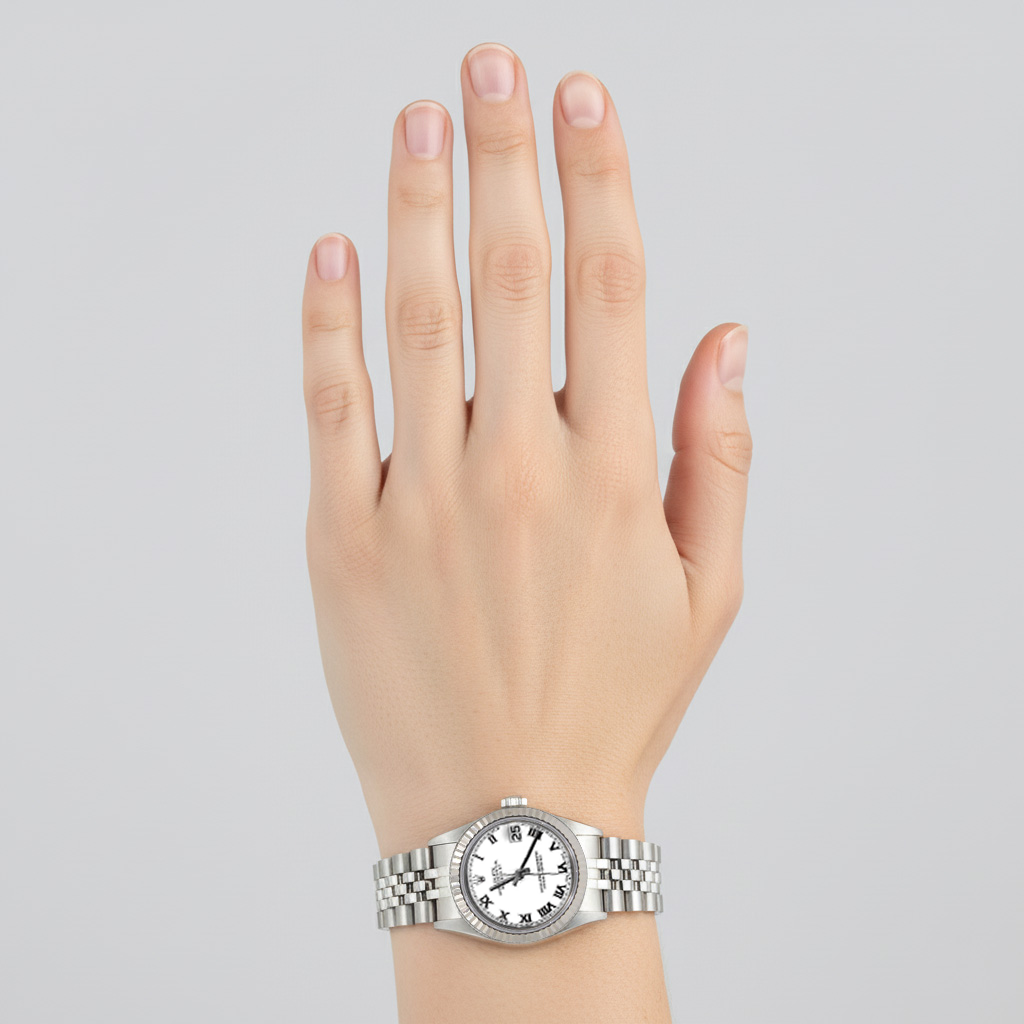 Montre pour femme Rolex Datejust en acier inoxydable avec cadran romain blanc P4