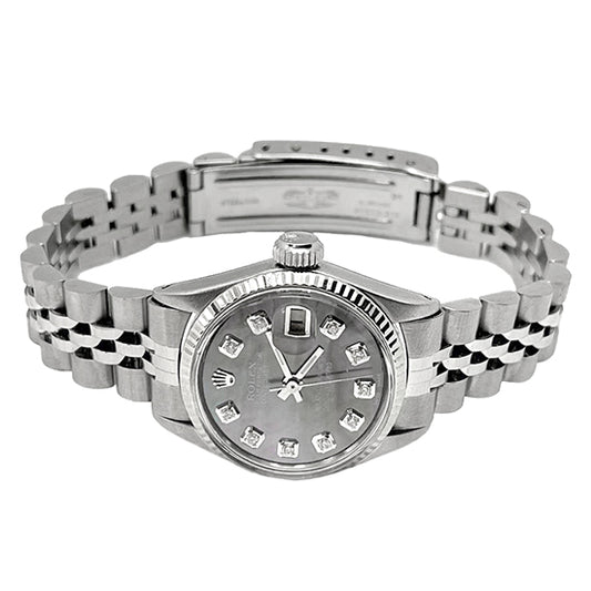 Montre pour femme Rolex acier inoxydable Jubilé Datejust avec cadran en diamant gris