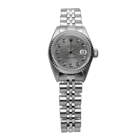 Montre pour femme Rolex acier inoxydable Jubilé Datejust avec cadran en diamant gris