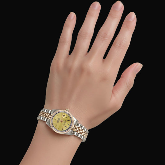 Montre pour femme avec cadran Rolex Datejust jubilé en acier inoxydable et or jaune P2