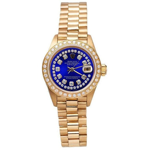 Montre pour femme de style présidentiel avec cadran en diamant et chaîne bleue Rolex 