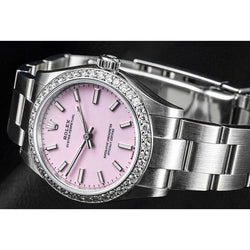 Montre pour femme en acier inoxydable à lunette glacée Rolex huître Perpétuelle